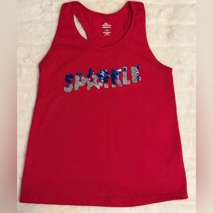 Sparkle red/silver/blue girls racer back tank top. Size (6-6x)